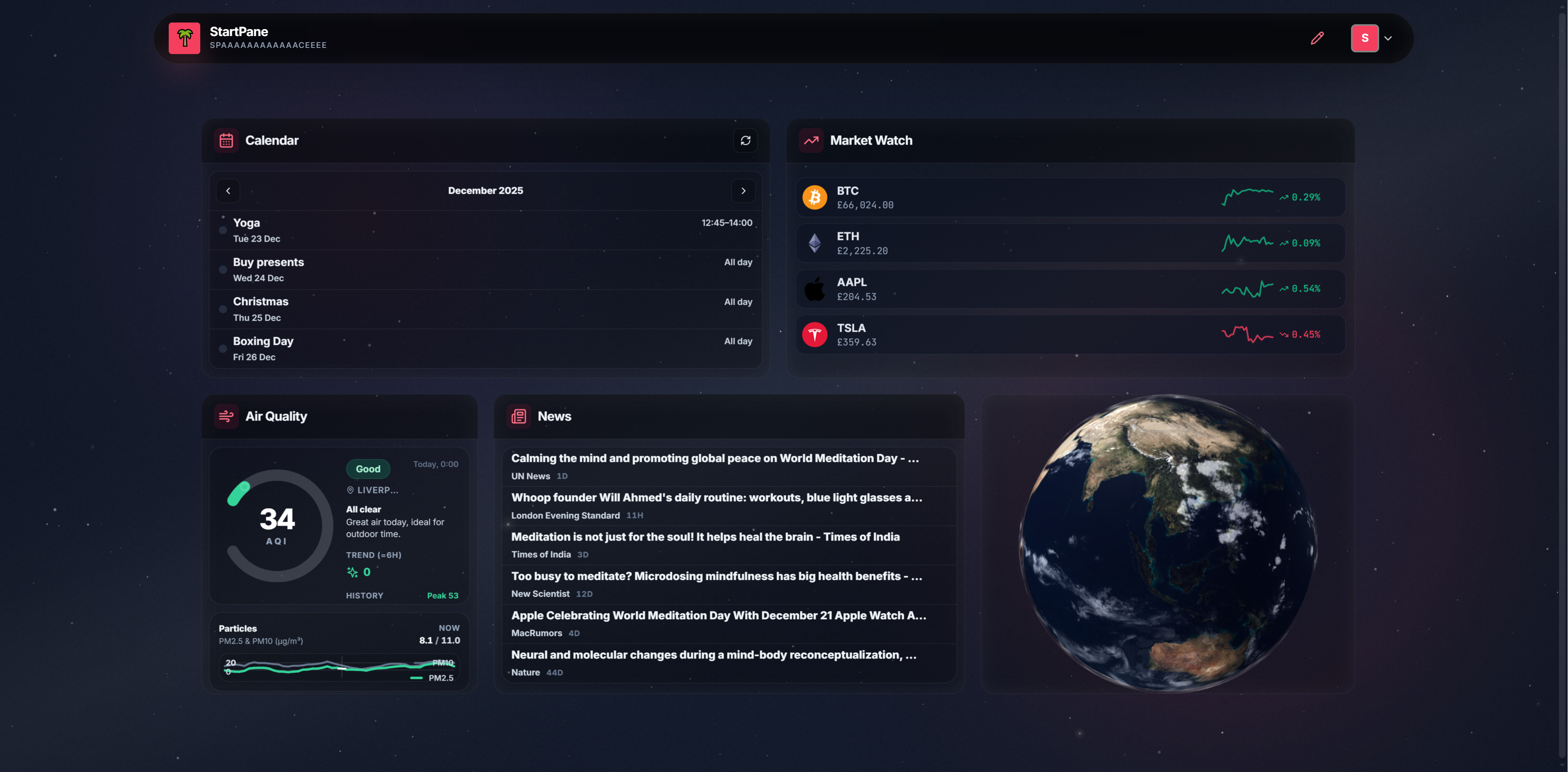 StartPane Dashboard View 1